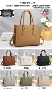 Detailed size chart of women's litchi pattern handbag with seven color options