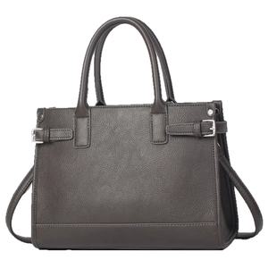 Litchi pattern leather tote bag in dark grey with adjustable side straps and handles