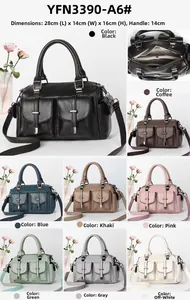 Litchi pattern PU leather handbag with multi-pocket design and adjustable strap detail