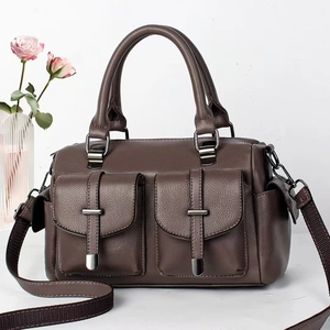 Litchi pattern Boston tote bag in dark coffee with detachable wide shoulder strap