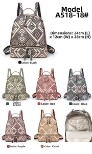 Internal structure and dimensions of geometric jacquard backpack with zip pocket
