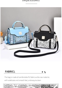 Detail of PU leather handbag with swan metal buckle and wave pattern embroidery