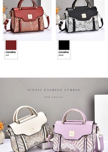 Detail of four stylish Chinese-style handbags with wave embroidery and swan metal buckles