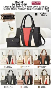 Detail view of large litchi texture PU leather tote and matching small clutch bag set