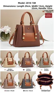 Detail view of large capacity patchwork handbag with size 29x13x22cm and leather handles
