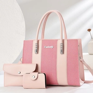 Ensemble de sacs à main roses pour femmes en trois pièces avec détails argentés
