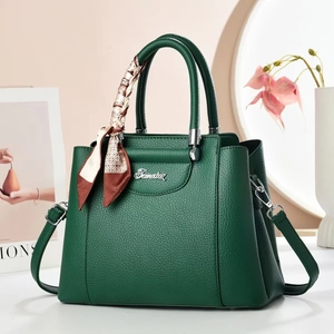 Elegant PU Leather Handbag For Women Litchi Grain Crossbody Bag With Satin Scarf Decor And Detachable Strap Urban Commuter