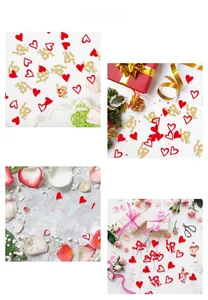 Macro shot of red and gold glitter heart confetti and LOVE letter sequins for decor