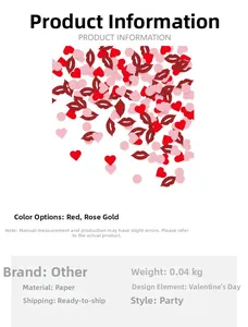 Mix of red lips and heart confetti in red and rose gold for party table decoration