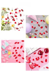 Romantic red heart and lip confetti for wedding decor shown in four lifestyle scenes