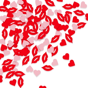 Red and pink heart and lip shaped paper confetti for romantic wedding party decoration