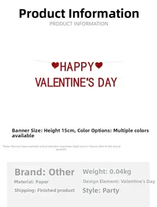 Dettaglio dello striscione Happy Valentine's Day in carta glitterata rossa da 15 cm