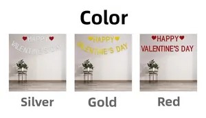Striscione Happy Valentine's Day glitterato in oro, argento e rosso per feste