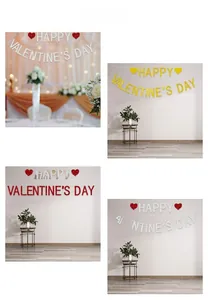 Dettaglio banner glitterati per San Valentino in finiture rosso, oro e argento lucido