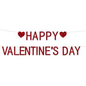 Striscione rosso glitter Happy Valentine's Day con cuori per decorazioni di San Valentino