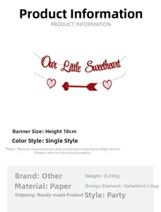 Spécifications de taille pour la bannière de Saint-Valentin pailletée Our Little Sweetheart