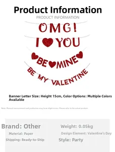 Glitzerndes rotes Valentinstag-Banner-Detail mit OMG und I Love You Papierbuchstaben