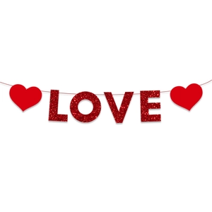 Bannière LOVE rouge scintillante avec cœurs pour décoration de fête de la Saint Valentin