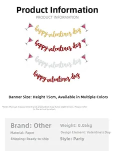 Detalle de banderines de San Valentín de 15 cm de altura con acabado de purpurina