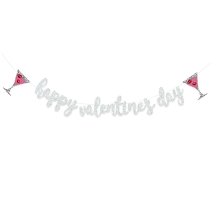 Glitzerndes Happy Valentines Day Banner mit Martini-Gläsern für romantische Partys