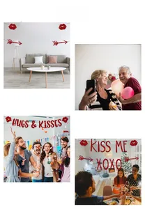 Bannières pailletées pour la Saint-Valentin avec textes KISS ME et XOXO pour décoration
