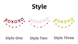 Three styles of XOXO glitter banners and colorful pom pom garlands for Valentine's Day