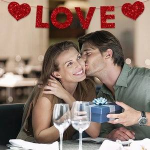 Bannière Cœur Rouge Pailletée Saint Valentin LOVE OMG I Love You Be Mine Be My Valentine Guirlande Suspendue Décoration Fête Mariage