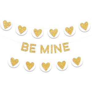 Golden glitter BE MINE heart banner for Valentine's Day and wedding party decorations