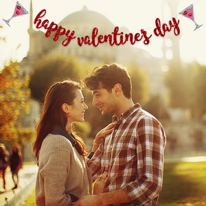 Happy Valentine's Day Banner Glitzer Papier Buchstaben Girlande Herz Lippenabdruck Cocktailglas Hängendes Banner Party Hintergrund Dekoration