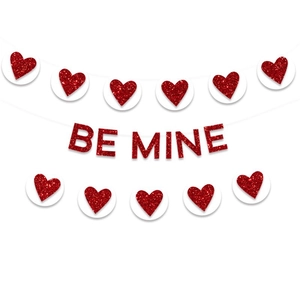 Glitter Be Mine Letter Heart Banner Garland Set For Valentine's Day Wedding Proposal Anniversary Romantic Party Decoration Paper Hanging Ornament