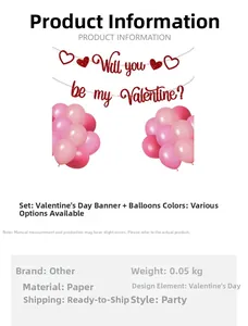 Detalle del kit pancarta Will You Be My Valentine con globos rosas decorado romántico
