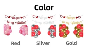 Tres sets decorativos de San Valentín con carteles brillantes y globos a juego