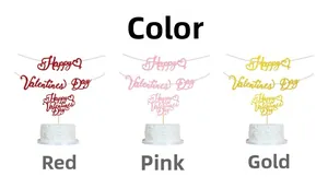 Driekleurige glitter Valentijn banners en taarttoppers in rood roze en goud