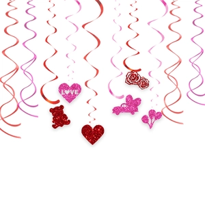 Valentine's Day hanging swirl decorations with glitter hearts and bears set