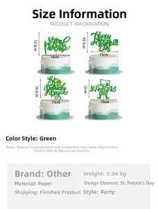 Glittery green St. Patrick's Day cake toppers with precise dimensions on white cake