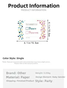 Detailed dimensions of Prince or Princess gender reveal party invitation card in inches
