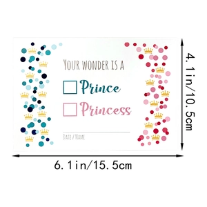 Gender reveal party invitation card with crown design and date line, 15.5x10.5cm