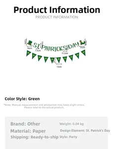 Size chart showing St. Patrick's Day banner dimensions for hat and clover decorations