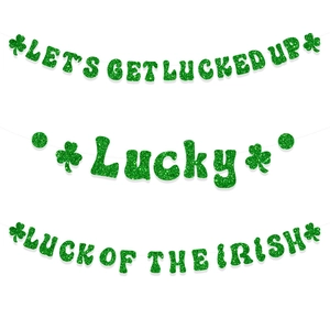 Set de bannières Saint-Patrick vert pailleté avec Lucky et trèfles pour décoration