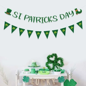 St. Patrick's Day banner set with Lucky shamrock flags for festive party wall decoration