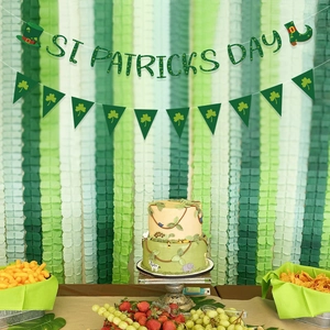 St. Patrick's Day party banner set featuring green shamrocks and festive letter bunting