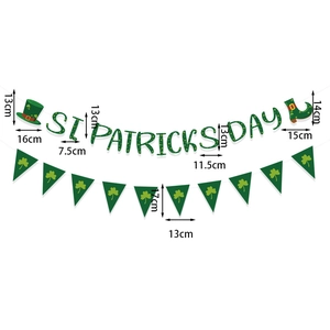 St. Patrick's Day banner with green glitter shamrocks and festive hat decorations