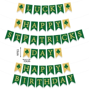St. Patrick's Day Lucky and Happy Birthday swallowtail banners with gold letters
