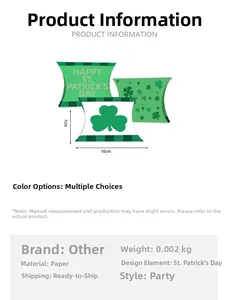 Detailed size specifications for St. Patrick's Day kraft paper clover pillow candy box