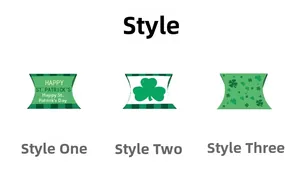 Detailed view of three St. Patrick's Day kraft paper candy boxes with clover patterns