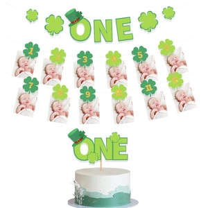 Kit bannière 1er anniversaire Saint-Patrick avec trèfles verts et décoration de gâteau