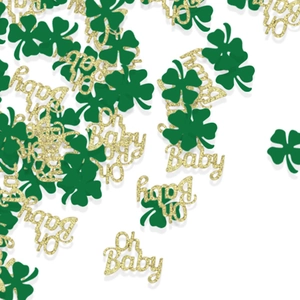 Green shamrock and gold glitter Oh Baby confetti for St. Patrick's Day baby shower party