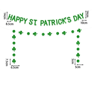 Glittery Happy St. Patrick's Day banner set with green shamrocks and circle dots