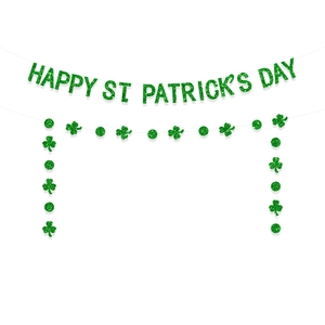 Glitter St. Patrick's Day banner set with Happy St Patrick's Day letters and shamrocks