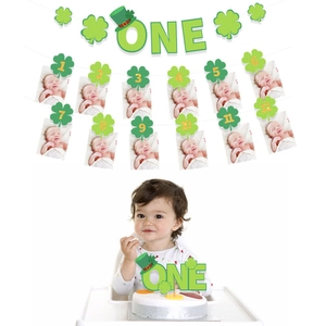 Kit bannière trèfle premier anniversaire St Patrick avec pinces photos et topper gâteau